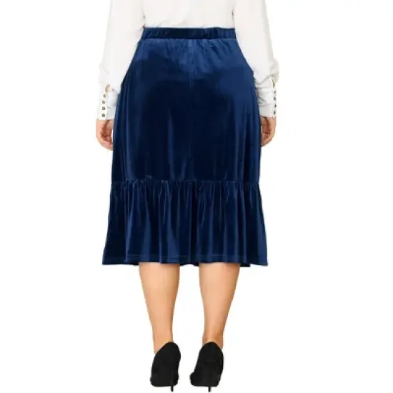Agnes Orinda Women's Plus Size Velvet Elastic Waist Ruffle Hem Party Midi Skirt image {3}