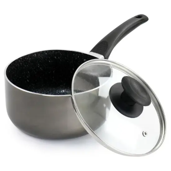 Oster 2.5 Quart Merrion Nonstick Aluminum Saucepan with Lid in Metallic Grey image {3}