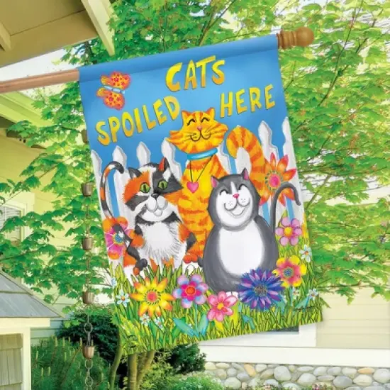 Cats Spoiled Here Spring House Flag Floral Humor 28" x 40" Briarwood Lane image {2}