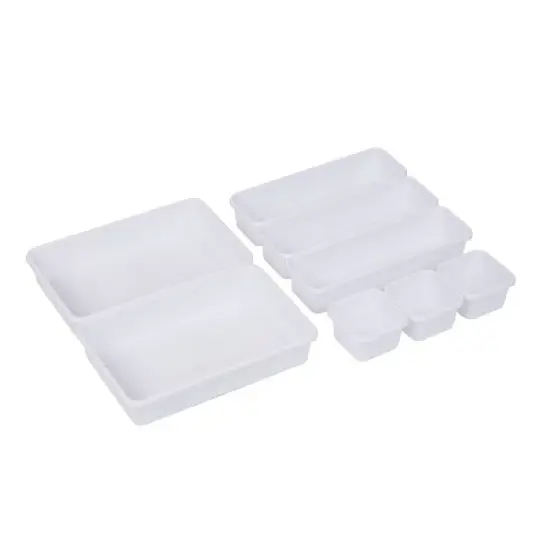 Mind Reader 8 Piece Interlocking Multi Purpose Storage Compartment Organizer, White image {4}