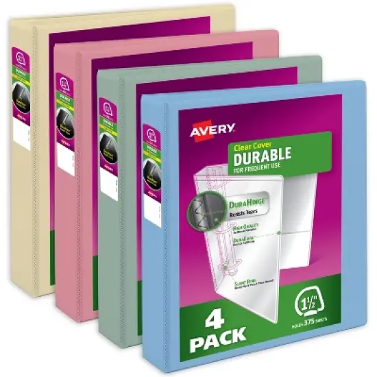 Avery Durable View 3 Ring Binders, 1.5 Inch Slant Rings, 375-Sheet Capacity, DuraHinge, 2.1 Inch Wide Spine, Customizable Clear Covers and Spine, image {6}