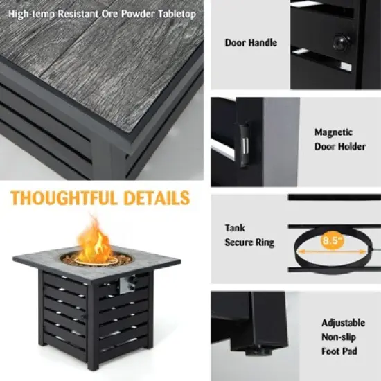 Tangkula 32&rdquo;Propane Fire Pit Table Square Tabletop Auto-Ignition W/ Rain Cover Lava Rocks image {9}
