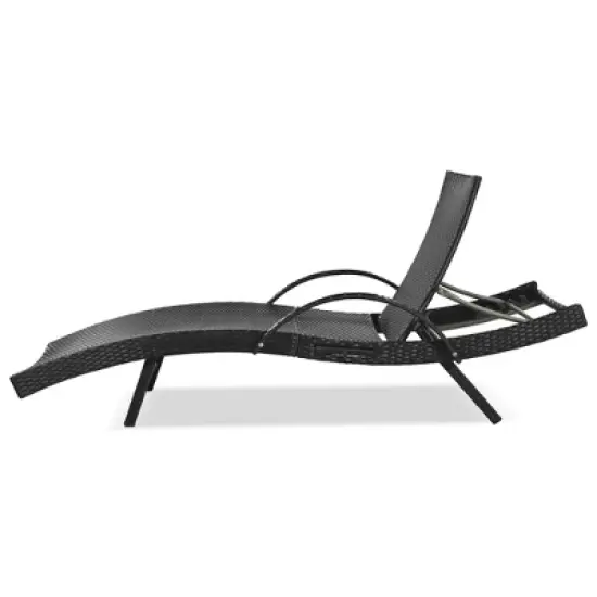LOVSON 80'' Outdoor Wicker Chaise Lounge (Set of 2), Pull-Out Side Table, Adjustable Backrest, Pool Sun Lounger, Black image {9}