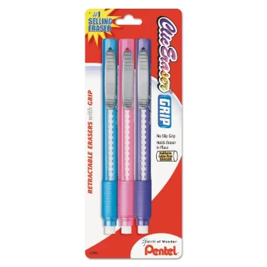 Pentel Clic Eraser Pencil-Style Grip Eraser Assorted 3/Pack ZE21TBP3M image {4}