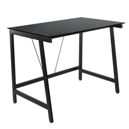 Contemporary Glass Writing Desk, Steel Frame - Onespace image {6}