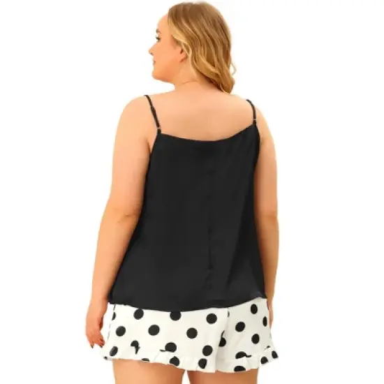 Agnes Orinda Women's Plus Size Polka Dots Sleep Short Satin Lace Trim Camisole Pajamas Set image {3}