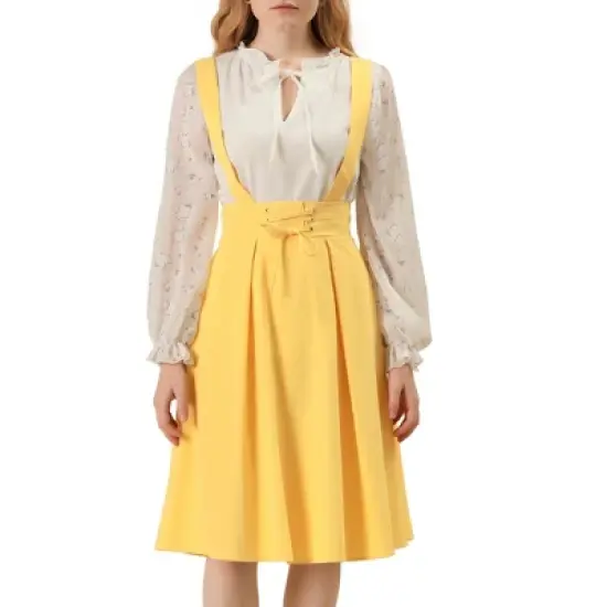 Allegra K Women's Elastic Waist Lace Up A Line Suspender Skirt image {1}