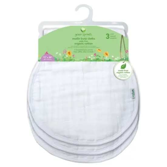 green sprouts Organic Cotton Muslin Burp Cloths 3pk - White image {2}