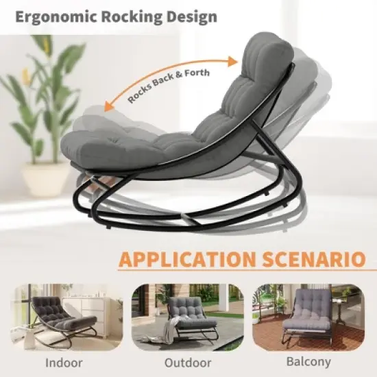 Garvee Outdoor Rocking Chairs, Comfortable Lounging Chair with Removable Cushions, Sturdy Metal Frame, Padded Seat for Patio, Garden & Living Room image {2}