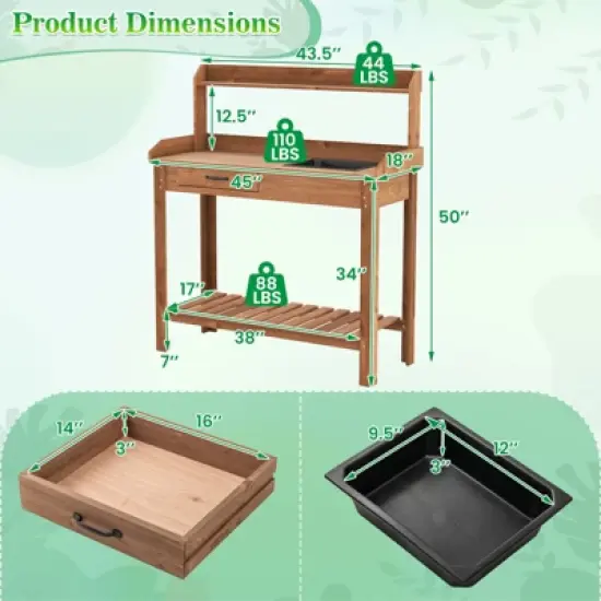 Tangkula Potting Bench Outdoor Wooden Garden Table Work Station Solid Gardening Table image {8}