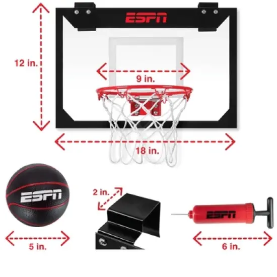 ESPN Mini Basketball Hoop, Over The Door Basketball Hoop Includes 2 Mini Basketballs and Pump &ndash; Black (ES-BK222.EEV24) image {4}