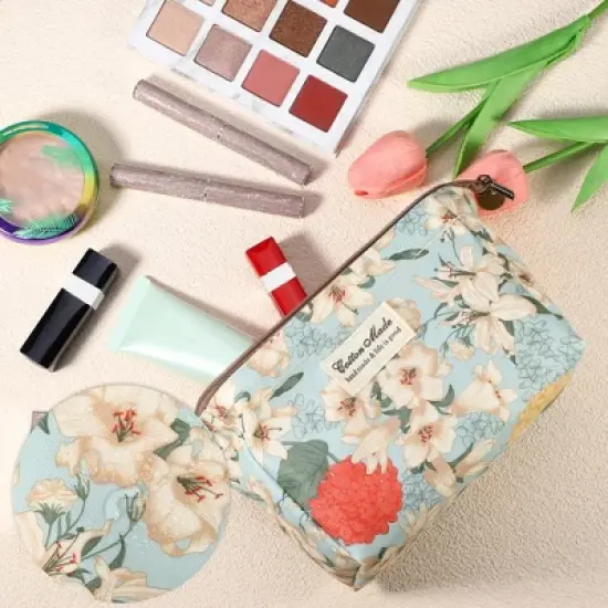 Unique Bargains Women's Printed Travel Makeup Bag Green 1 Pc image {2}