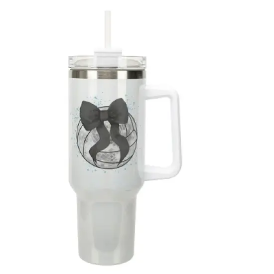 Elanze Designs 40 Ounce Stainless Steel Double Wall Insulated Glitter Travel Tumbler With Handle, Straw, and Lid, Volleyball Teal Paint Splatter White image {1}