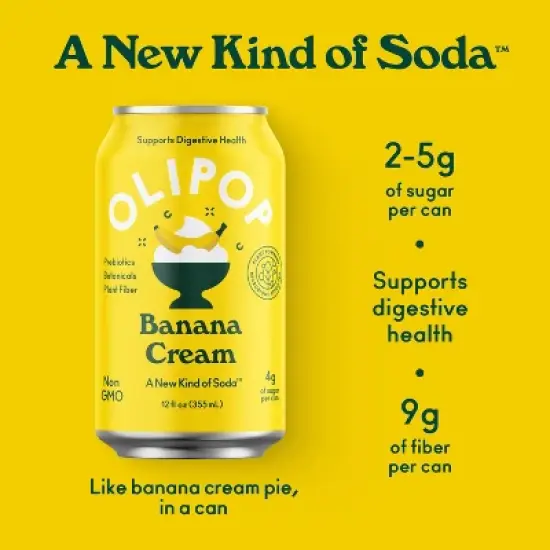 OLIPOP Banana Cream Soda - 12ct/12 fl oz Cans image {2}