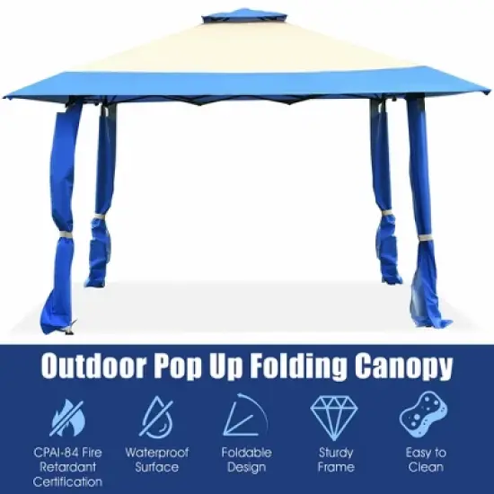 Costway 13'x13' Gazebo Canopy Shelter Awning Tent Patio Garden Outdoor Companion Blue image {4}