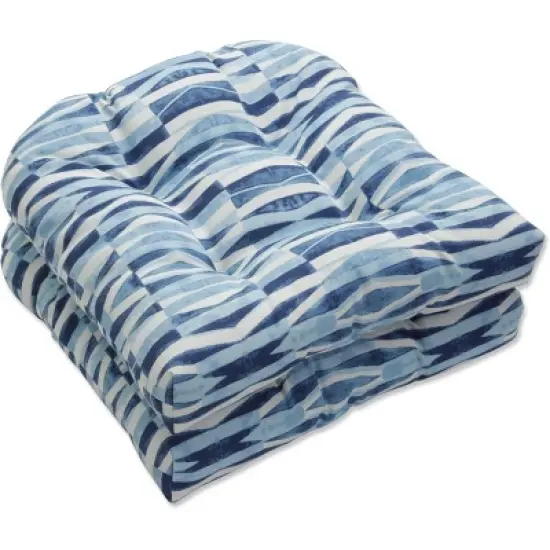 Set of 2 Outdoor/Indoor Wicker Seat Cushions Nevis Waves - Pillow Perfect image {5}