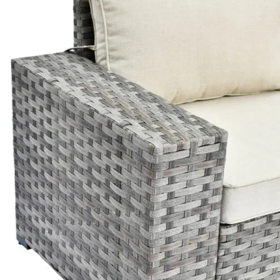 Marlton 9pc Wicker Outdoor Patio Furniture Set Conversation Sofa Sectional with Swivel Chairs and Cushions image {11}