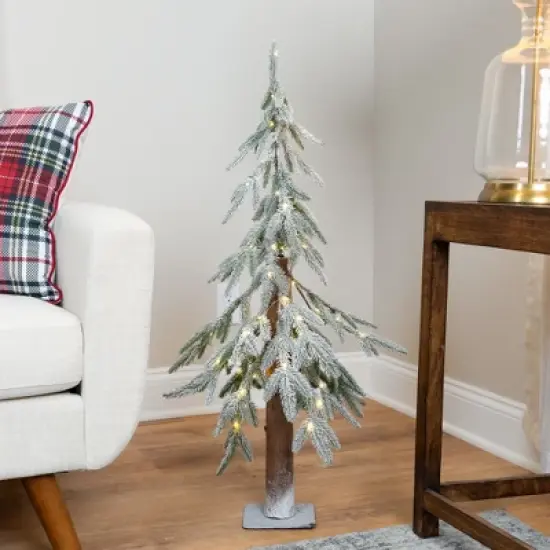 Northlight Pre-Lit Flocked Battery Operated Alpine Artificial Christmas Tree - 3' - Clear LED Lights image {1}