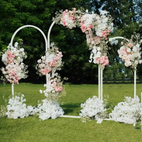 Artloge Set of 3 Large Metal White Wedding Arch Flower Backdrop Stand Ceremony Arch Frame for Wedding Birthday Party Decor image {1}