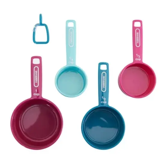 Farberware Kitchen Basics Measuring Cup & Spoon Set, 9-Piece Colorful Nesting Design with Easy-to-Read Markings - Dishwasher Safe Plastic image {2}