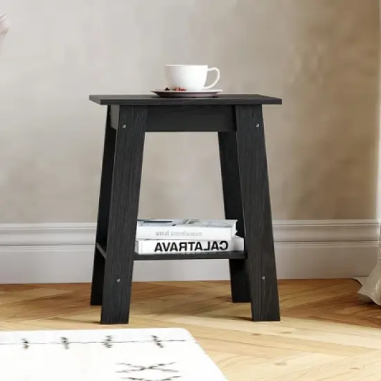 ODK End Table with Double Storage Shelves, Small Space Side Table for Farmhouse Bedroom, Studio Apartment, Entryway image {9}