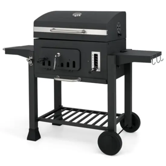 Costway Barrel Charcoal Grill with 2 Folding Side Tables 24-Inch Outdoor Barbecue Grill image {9}