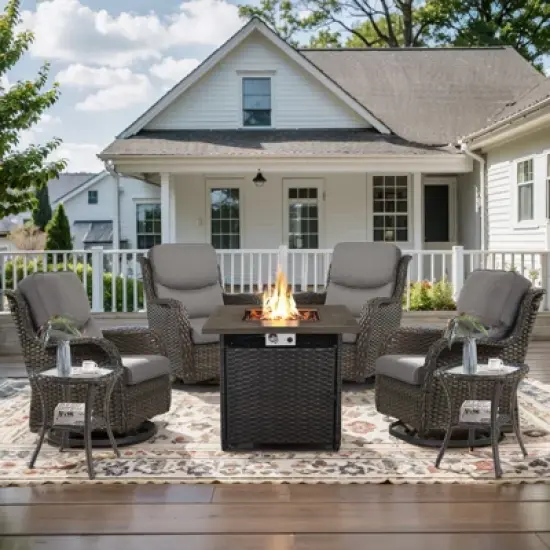 Belord 7 Pieces Patio Furniture Set, All Weather Wicker Outdoor Conversation Set with Swivel Rocker Patio Chair, Side Table and Propane Firepit Table image {14}