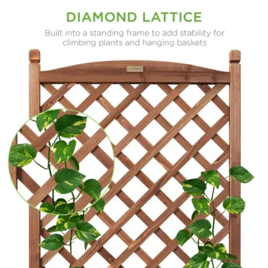 Best Choice Products 48in Mobile Wood Planter Box & Diamond Lattice Trellis, w/ Drainage Holes, Optional Wheels - Walnut image {1}