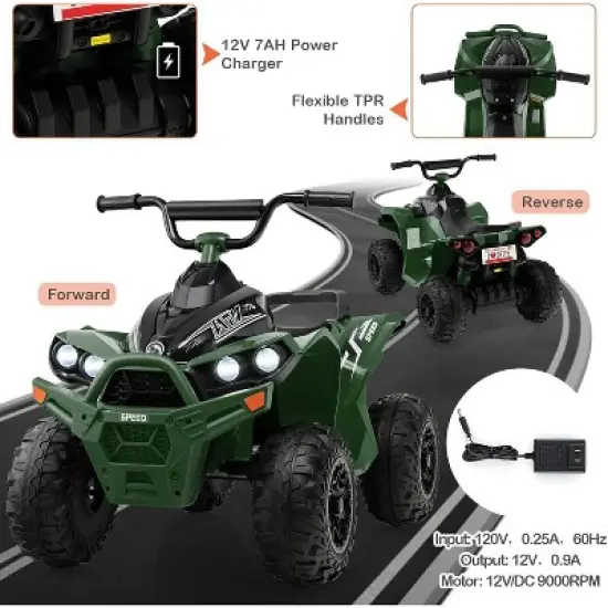 Costway 12V Ride On ATV Battery Powered Electric Vehicle for Kids with Tread Tires Forward/Backward Horn Music Lights High/Low Speed image {5}