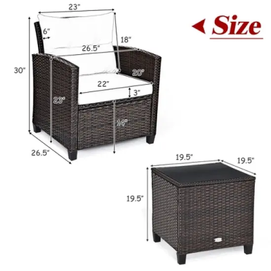 Costway 3PCS Patio Rattan Furniture Set Cushioned Conversation Set Sofa image {3}