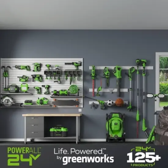 Greenworks POWERALL 24V 2Ah Cordless 320FM / 90MPH Axial Leaf Blower Kit with Battery and Charger Included image {8}