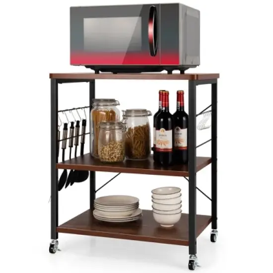 Costway 3-Tier Kitchen Baker's Rack Microwave Oven Storage Cart w/ Hook image {12}