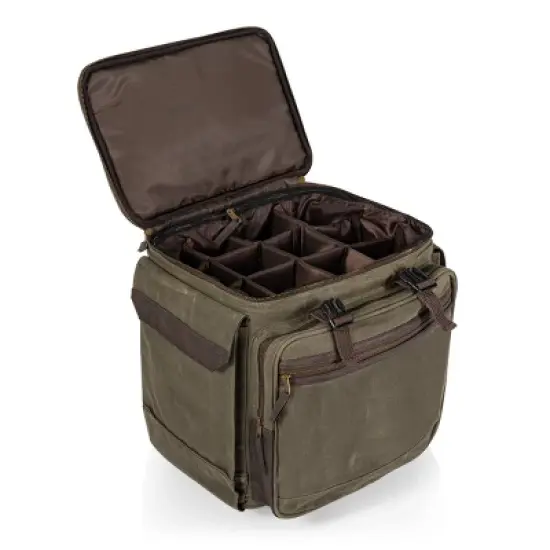 Legacy Somm 12 Bottle Insulated Wine Bag with Rolling Cart Khaki Green with Brown Accents image {3}