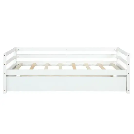 Costway Twin Size Trundle Daybed Wooden Slat Support Mattress Platform for Kids EspressoWhite image {8}