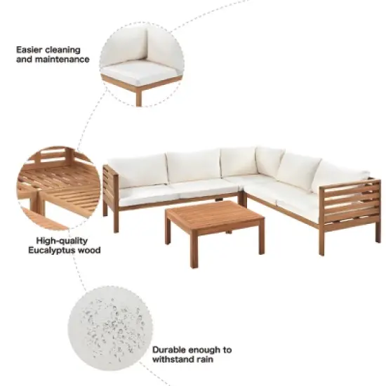 Wooden Outdoor Sofa With Coffee Table And Cushions - ModernLuxe image {6}