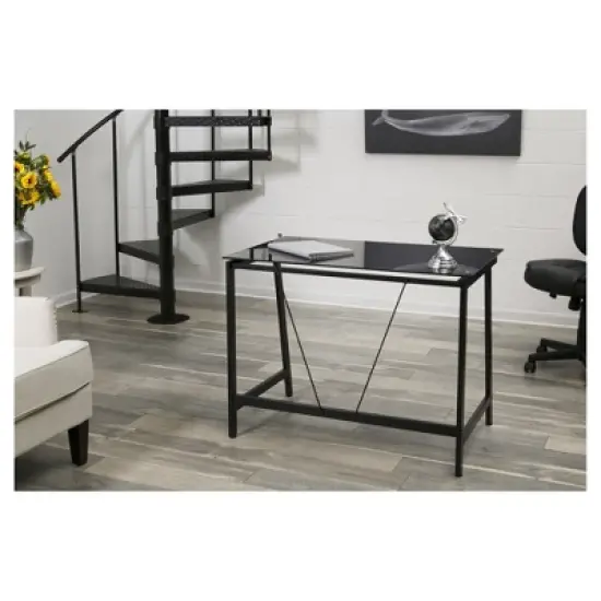 Contemporary Glass Writing Desk, Steel Frame - Onespace image {8}