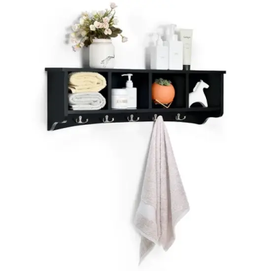 Costway Hanging Entryway Shelf Coat Rack Wall Mounted Storage Cabinets image {9}