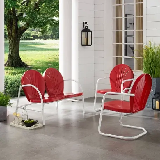 Griffith 3pc Outdoor Seating Set - Bright Red - Crosley image {1}