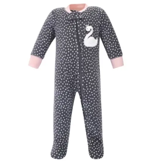 Hudson Baby Infant Girl Fleece Zipper Sleep and Play 2pk, Swan image {2}