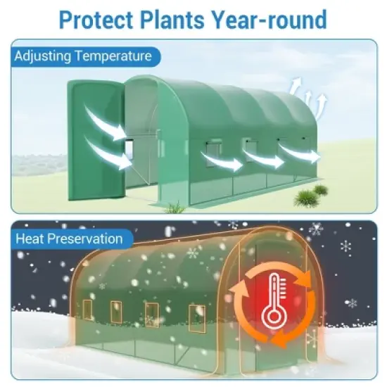 Outdoor Greenhouse -  Walk-In Tunnel with 8 Mesh Vents, Swing Door & Roll-Up Door, Reinforced Galvanized Steel Frame & Durable PE Cover image {3}