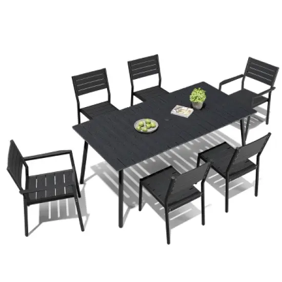 Crestlive Products 7pc Aluminum Patio Dinning Set 72in Table and 6 Chairs Plastic Wood Top with Umbrella Hole for Outdoor Pool Lawn image {12}