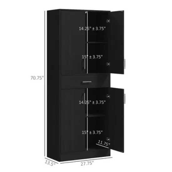 Gulches 70.75"H Freestanding Kitchen Pantry Cabinet - 2 Double Doors, Drawer, Adjustable Shelf, Distressed Black, 27.75"W x13.5"D image {4}