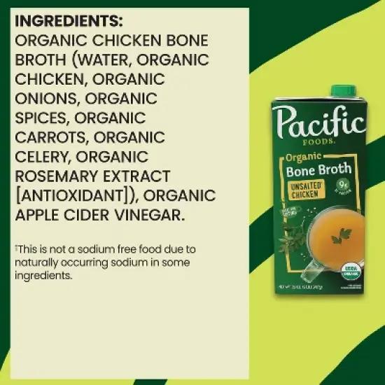 Pacific Foods Organic Gluten Free Unsalted Chicken Bone Broth - 32oz image {3}