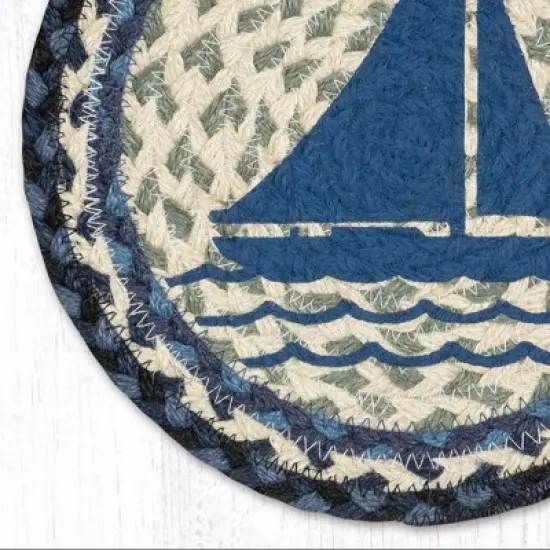 Earth Rugs Hand-Stenciled Sailboat Trivet &ndash; 10" Nautical Round Mat by Harry W. Smith image {1}
