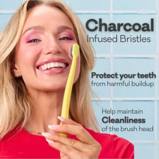 Grin Charcoal-Infused 100% Recycled Toothbrushes for Sensitive Teeth and Gums - Soft - Summer Beach - 4ct image {2}