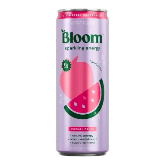 BLOOM NUTRITION Sparkling Energy Drink - Strawberry Watermelon - 12 fl oz Can image {10}