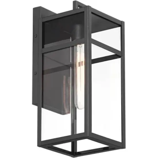John Timberland San Lucas 14 1/2" High Modern Outdoor Wall Light Fixture Mount Porch House Set of 2 Weatherproof Sand Black Metal Clear Glass Shade image {6}