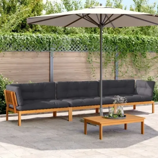 vidaXL Patio Pallet Sofa Set with Cushions - 4 Piece Acacia Wood Outdoor Furniture for Garden, Deck, Terrace - Anthracite Fabric, Modular Design image {1}