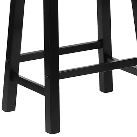 PJ Wood Classic Saddle-Seat 24" Tall Kitchen Counter Stools for Homes, Dining Spaces, and Bars w/Backless Seats, 4 Square Legs, Black (Set of 8) image {4}