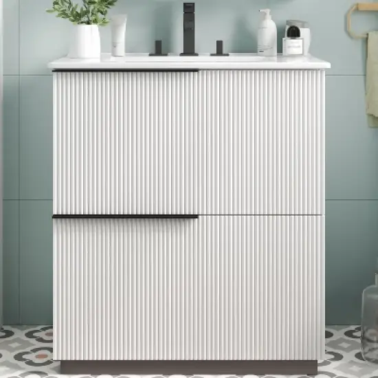 APRILSOUL30" Bathroom Vanity with Ceramic Sink and Full-Extension Drawers, Soft Close Undermount Drawer image {18}